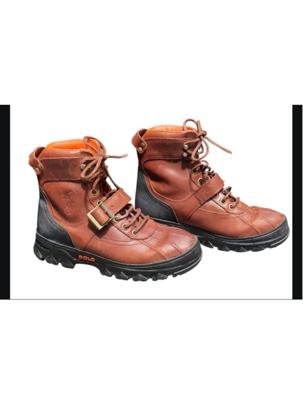 Polo Ralph Lauren Tavin Boots Men’s 9D Leather Duck Strap Lace Brown